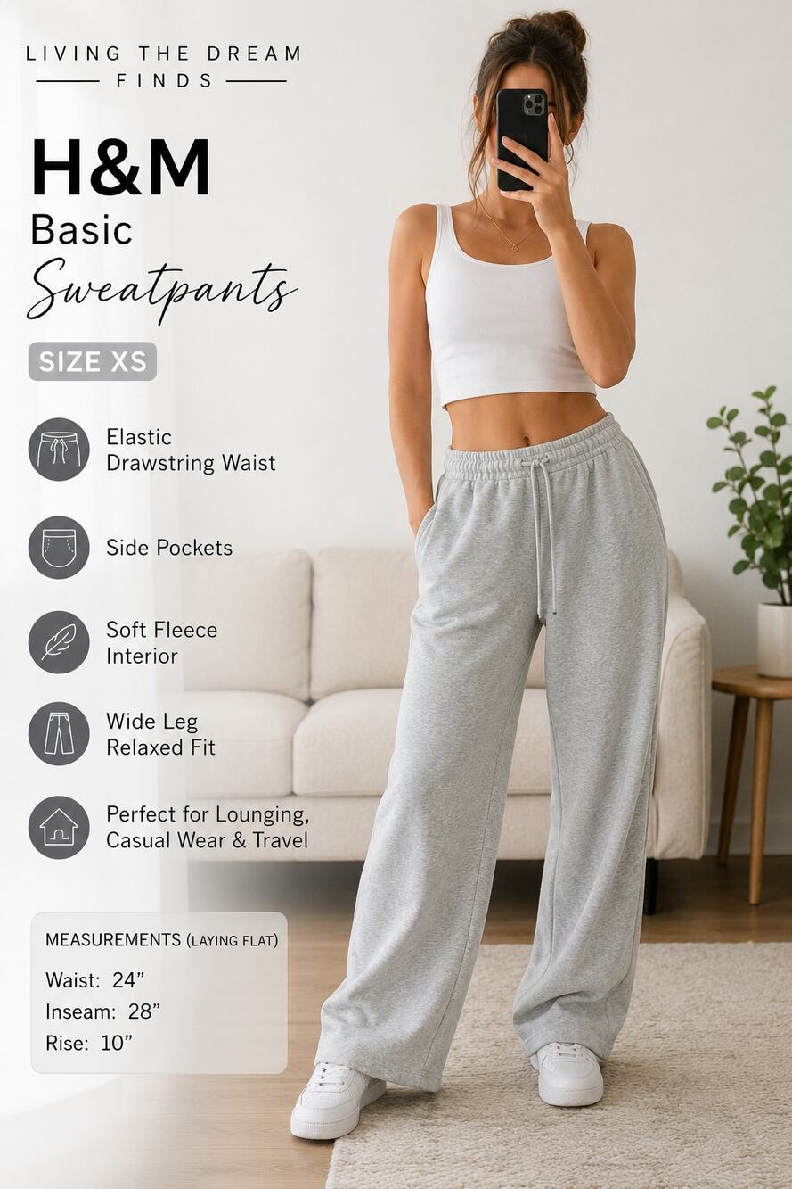 H&M Basic Gray Wide Leg Sweatpants Womens XS Drawstring Lounge Pants